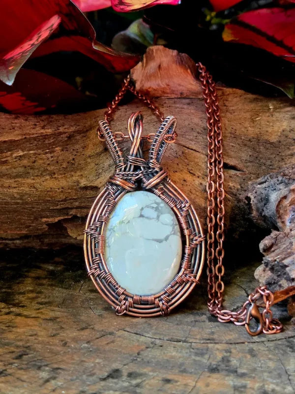 Howlite Copper Wire Wrapped Pendant Necklace - Jewellery Australia