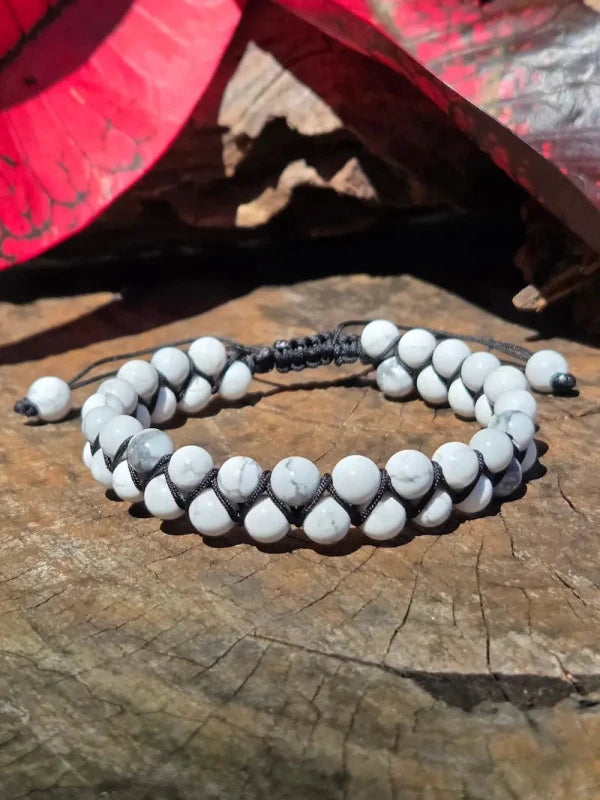 Howlite Crystal Macrame Bracelet 6mm – Adjustable - Jewellery Australia