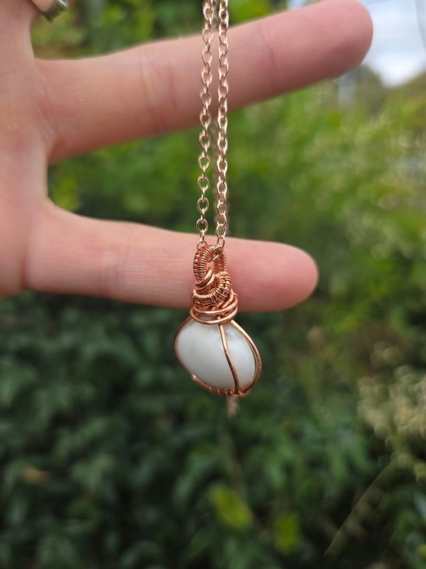 Howlite Pendant Necklace - Copper Wire Wrapped - Jewellery Australia