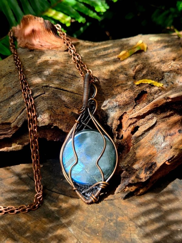 Labradorite Crystal Copper Wire Wrapped Handmade Pendant Necklace - Jewellery Australia