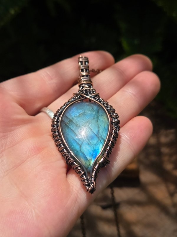 Labradorite Gemstone Copper Wire Wrapped Handmade Pendant Necklace - Jewellery Australia