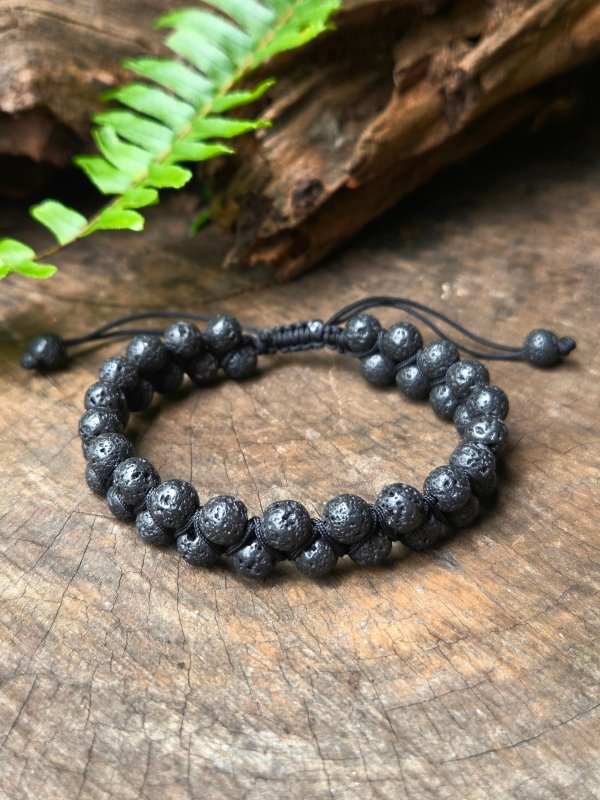 Lava Stone Bracelet – Adjustable 6mm Beaded Macrame - Jewellery Australia