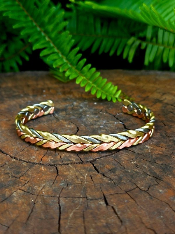 Magnetic Pure Copper Cuff Bracelet - Braided Tricolour - Jewellery Australia