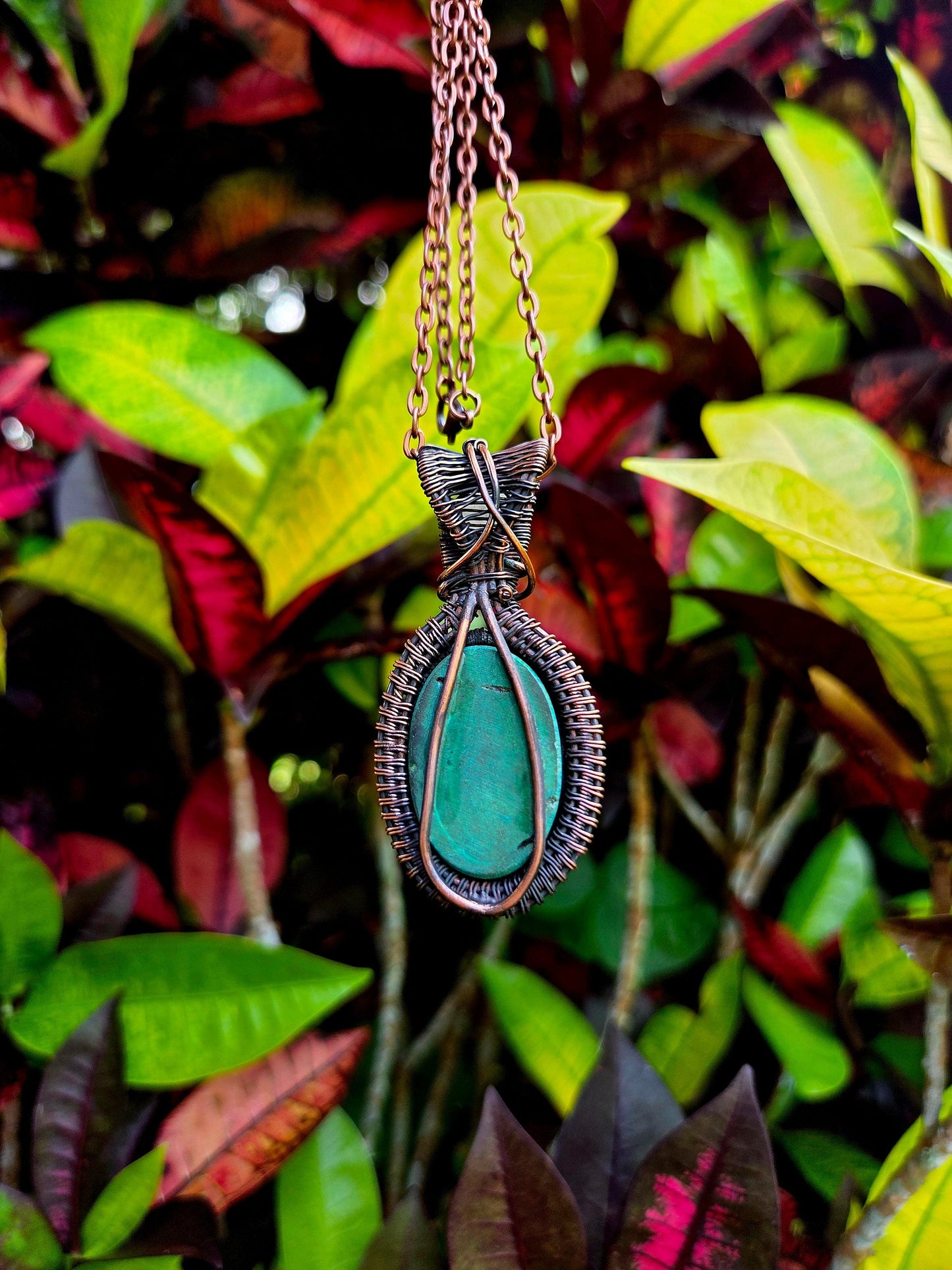 Jewellery Malachite Crystal Copper Wire Wrapped Pendant Necklace