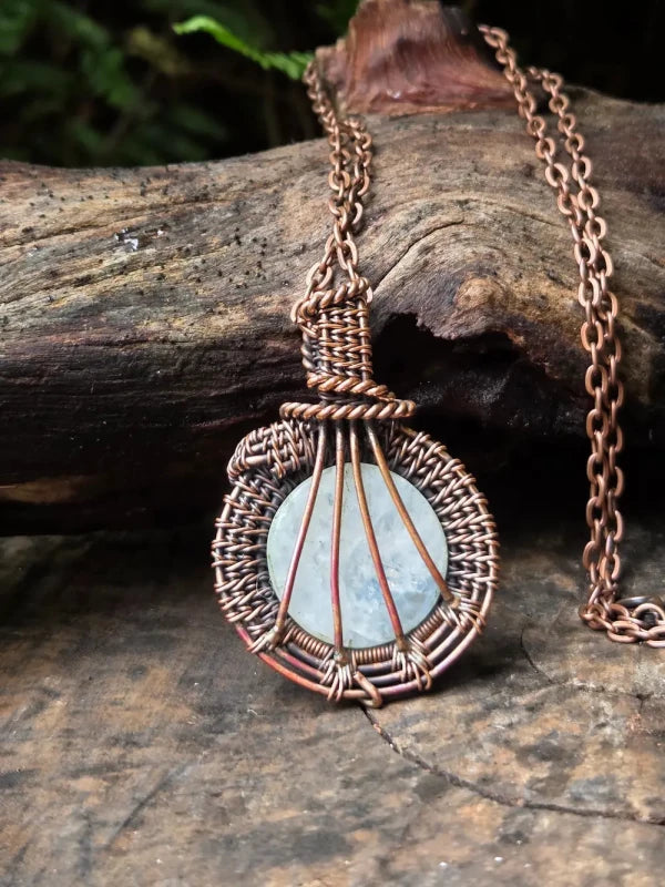 Moonstone Copper Wire Wrapped Handmade Pendant Necklace - Jewellery Australia