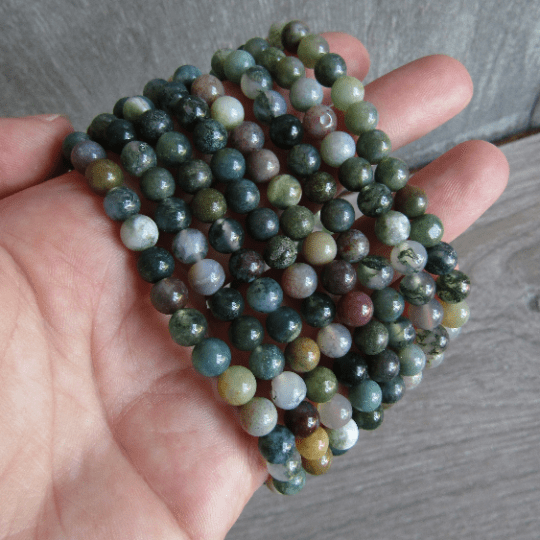 Crystals Moss Agate Bracelet 6mm