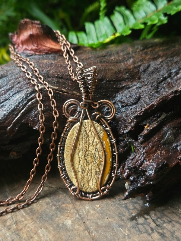 Picture Jasper Copper Wire Wrapped Handmade Pendant Necklace - Jewellery Australia