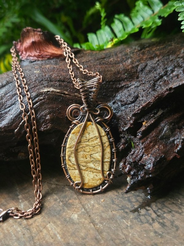 Picture Jasper Copper Wire Wrapped Handmade Pendant Necklace - Jewellery Australia