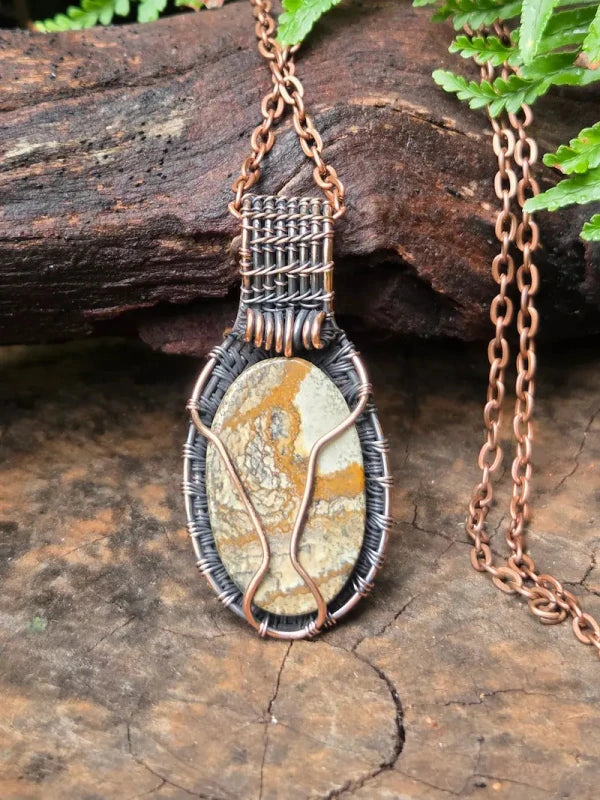 Picture Jasper Copper Wire Wrapped Pendant Necklace - Jewellery Australia