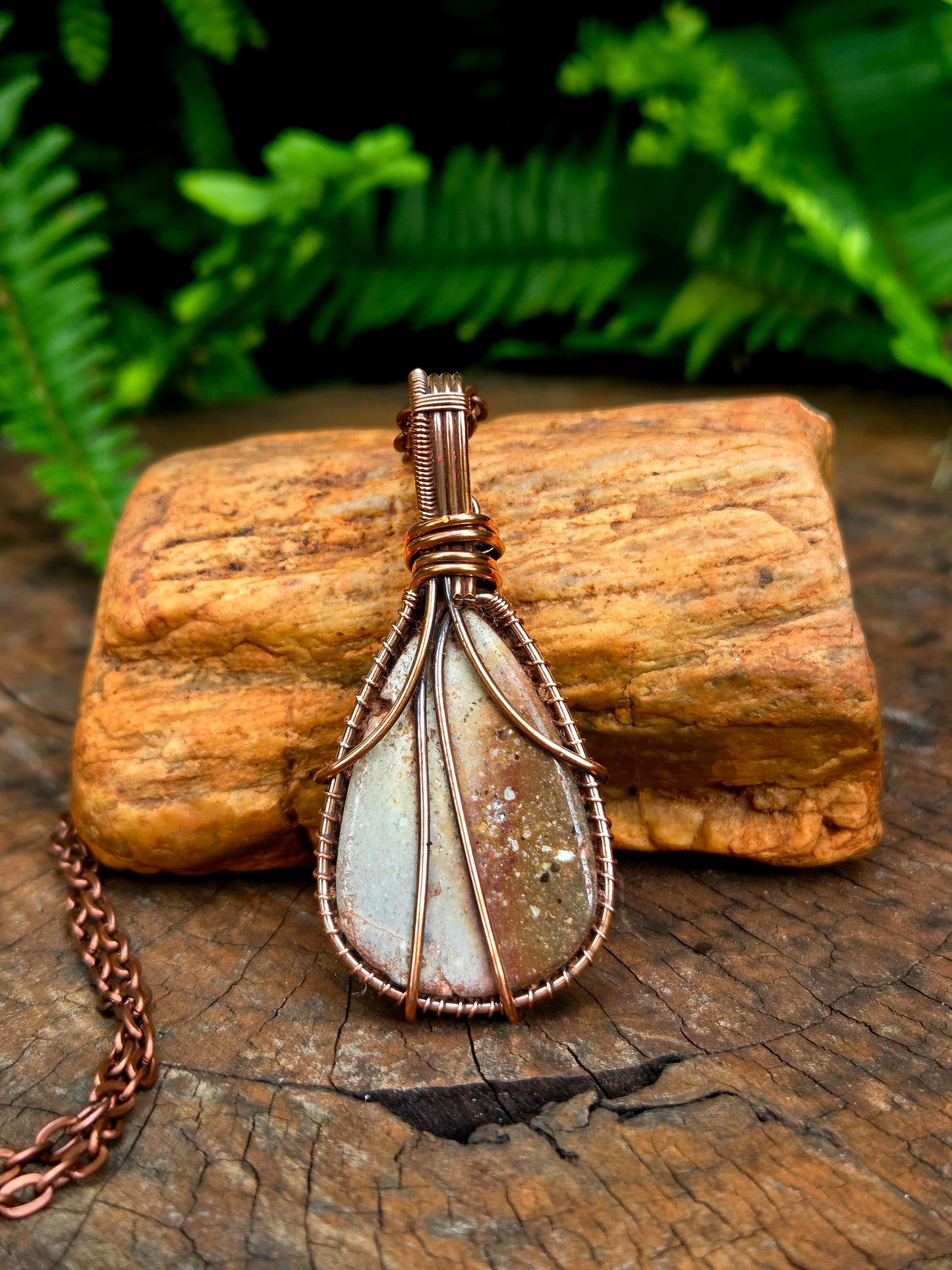 Jewellery Polychrome Desert Jasper Copper Wire Wrapped Handmade Pendant Necklace