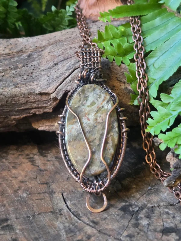 Rainforest Jasper Copper Wire Wrapped Handmade Pendant Necklace - Jewellery Australia
