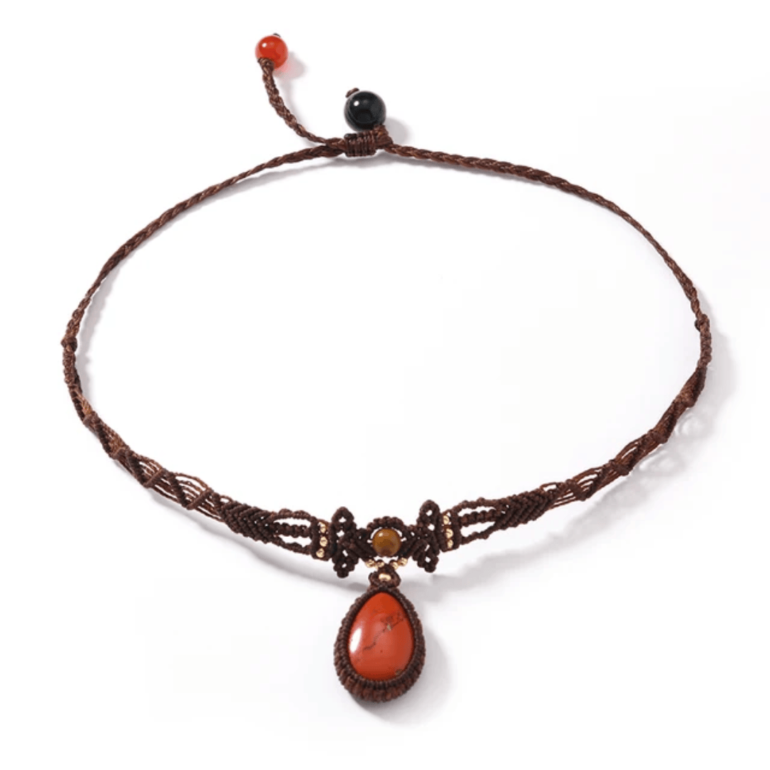 Jewellery Red Jasper Crystal Macrame Pendant Choker/Necklace