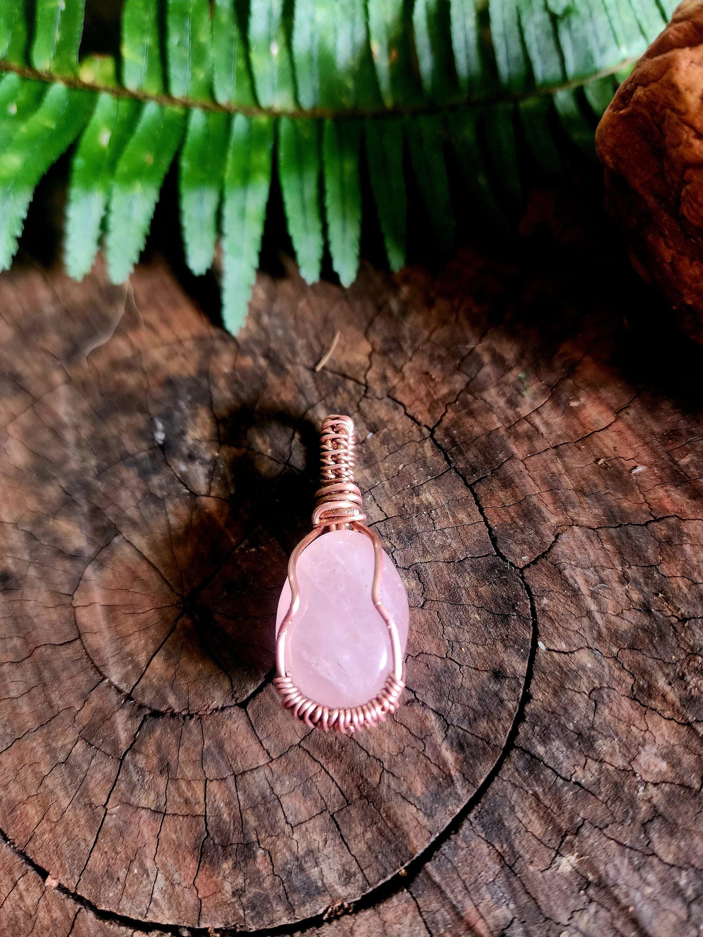 Rose Quartz Copper Wire Wrapped Handmade Pendant Australia