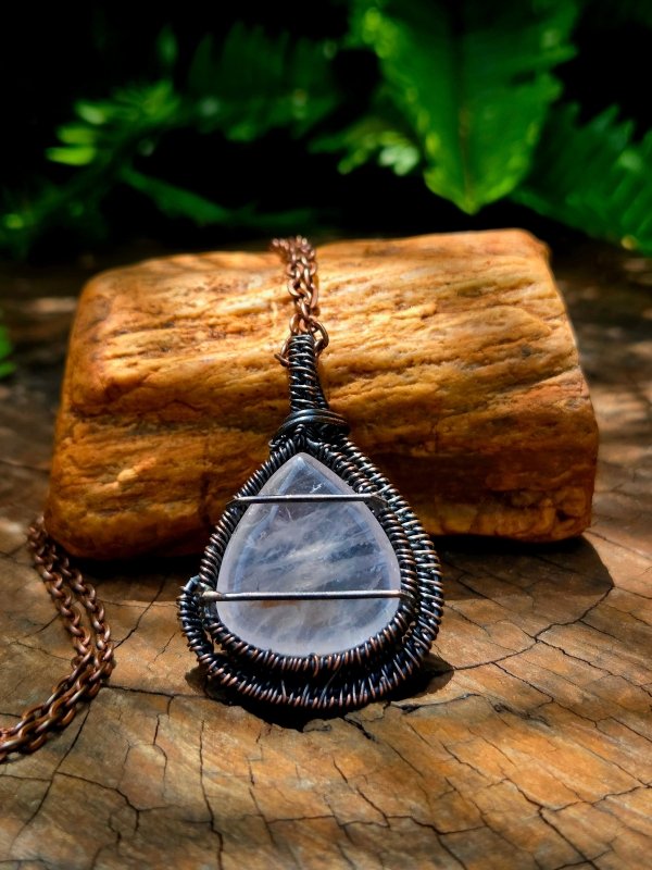 Rose Quartz Crystal Copper Wire Wrapped Handmade Pendant Necklace - Jewellery Australia