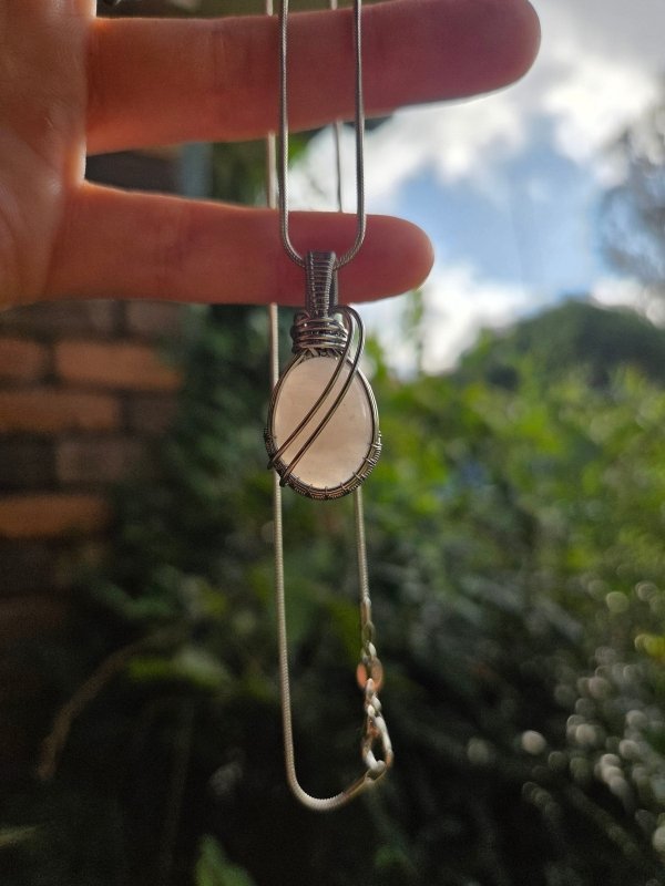 Rose Quartz Crystal Pendant Necklace - Silver Wire Wrapped - Jewellery Australia