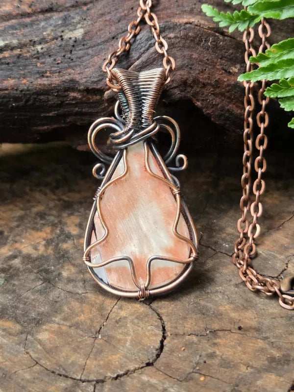 Scolecite Copper Wire Wrapped Pendant Necklace - Jewellery Australia