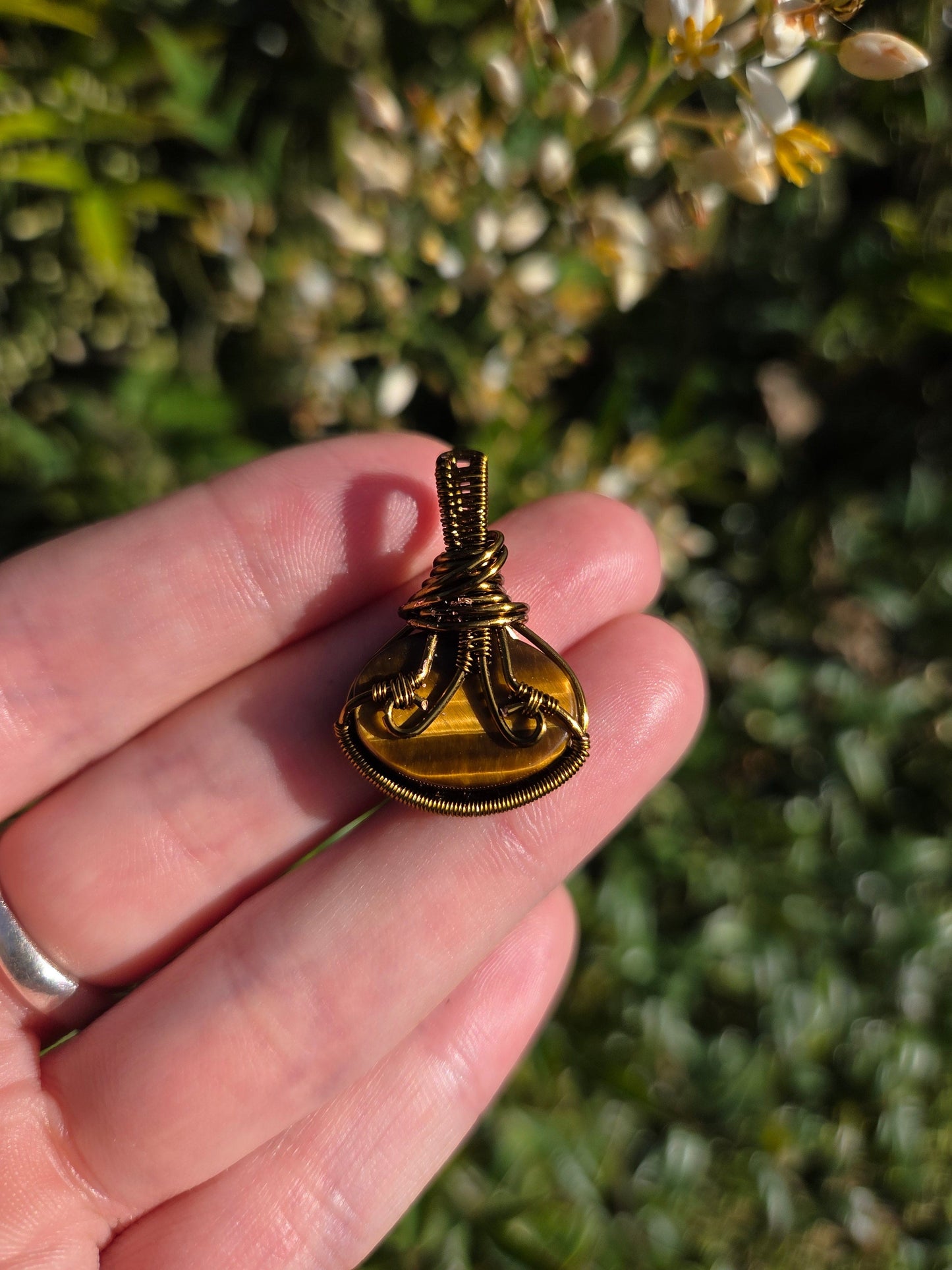 Jewellery Tigers Eye Bronze Copper Wire Wrapped Pendant Necklace