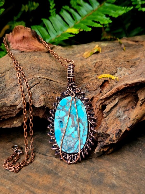 Turquoise Copper Wire Wrap Handmade Pendant Necklace - Jewellery Australia