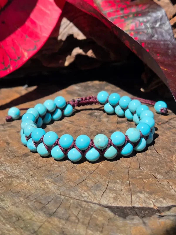 Turquoise Crystal Macrame Bracelet 6mm – Adjustable - Jewellery Australia