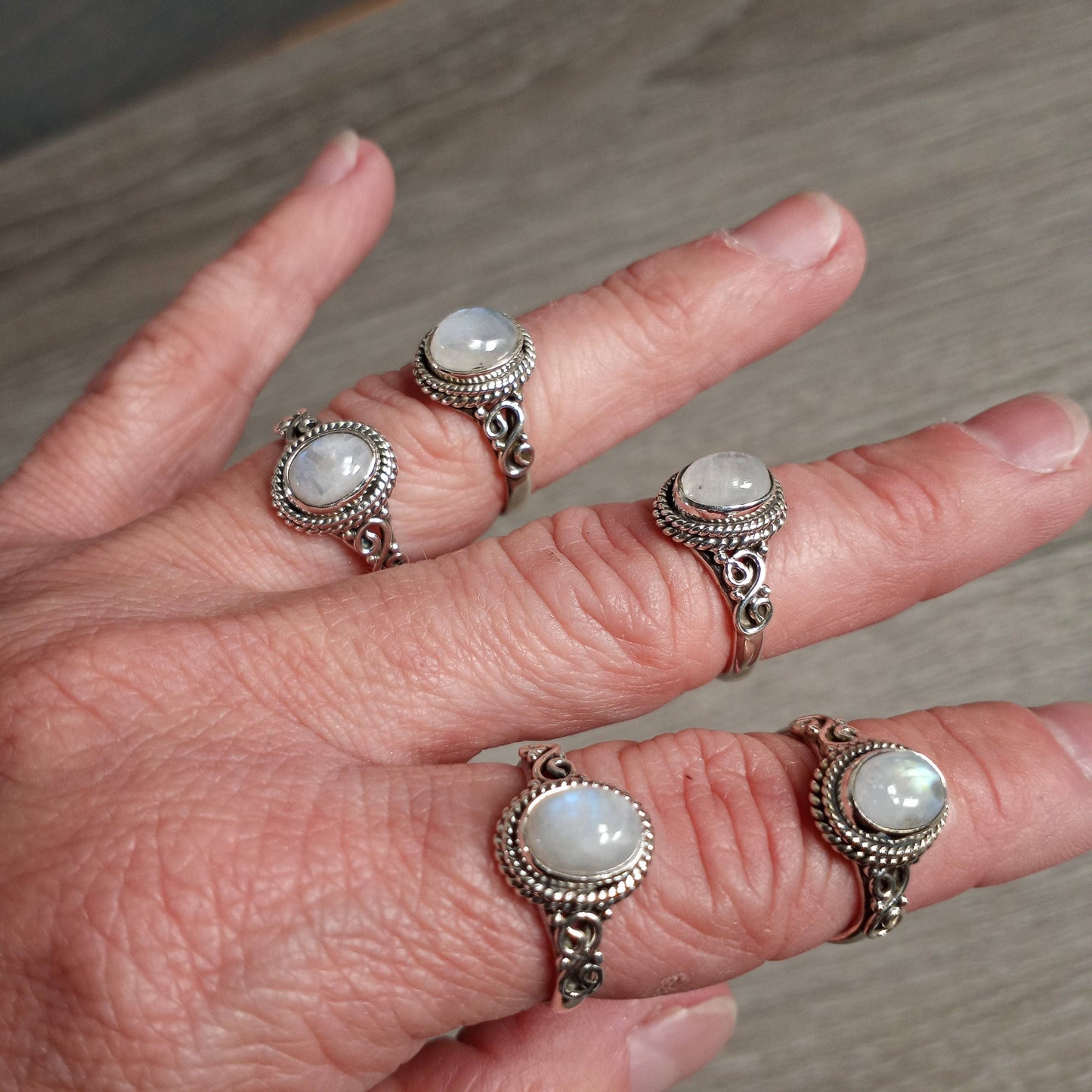 Rainbow Moonstone Ring 925 Sterling Silver "Double Swirl"