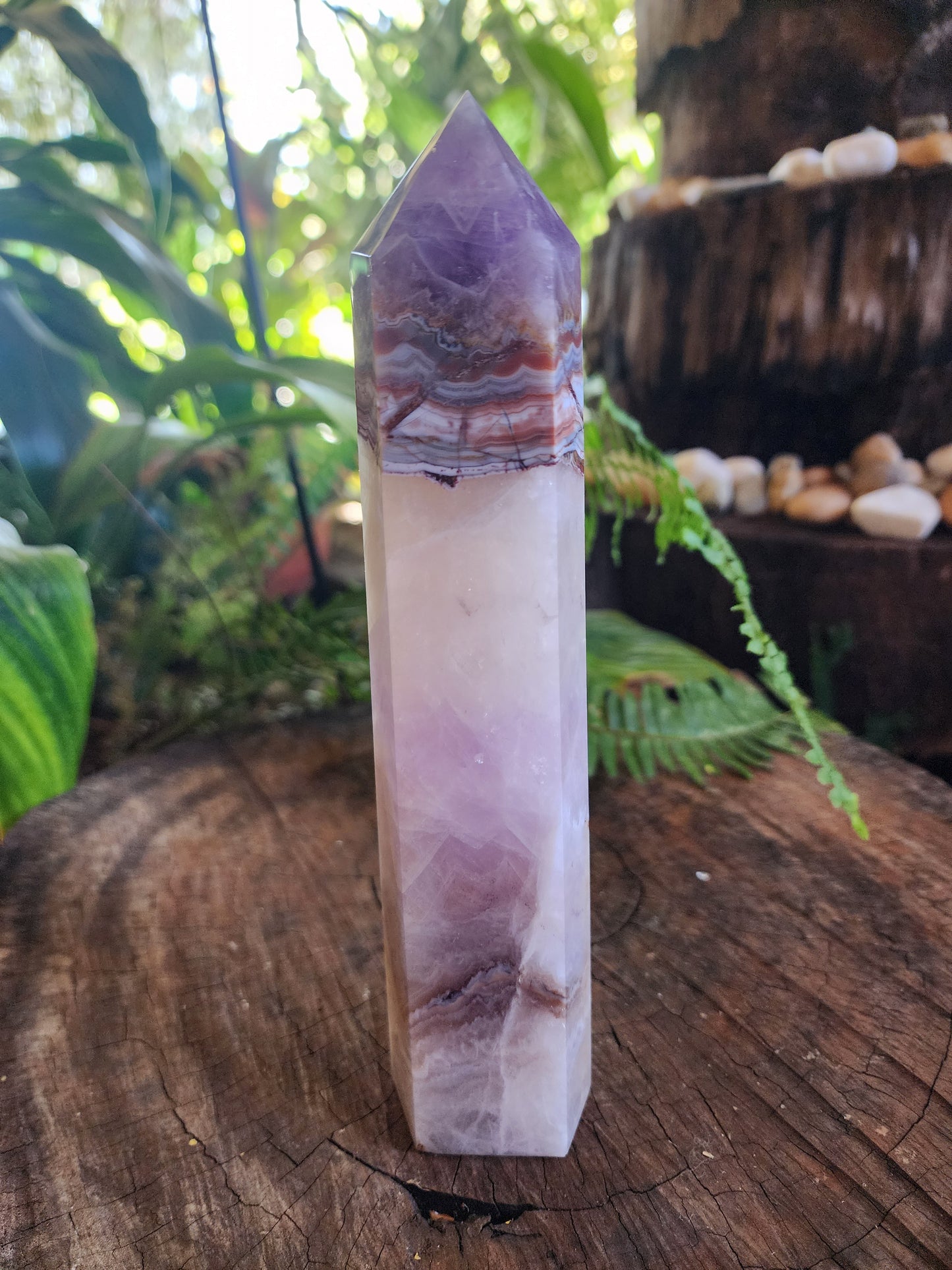 Large Amethyst Lace Agate Tower Point 20cm