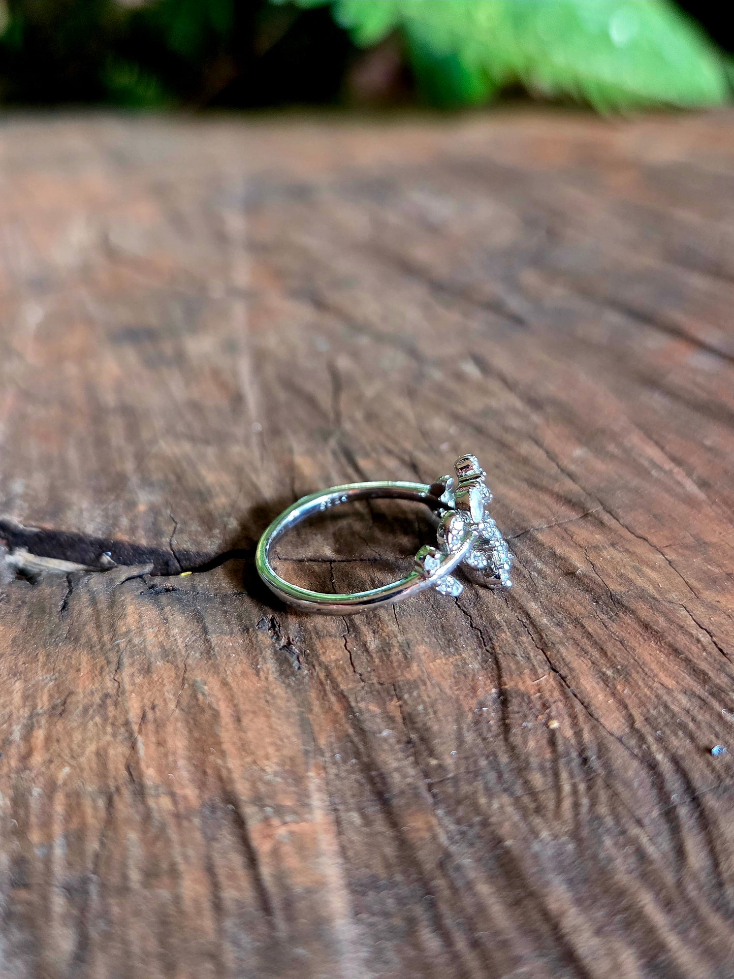 Crystal Leaf Adjustable Ring
