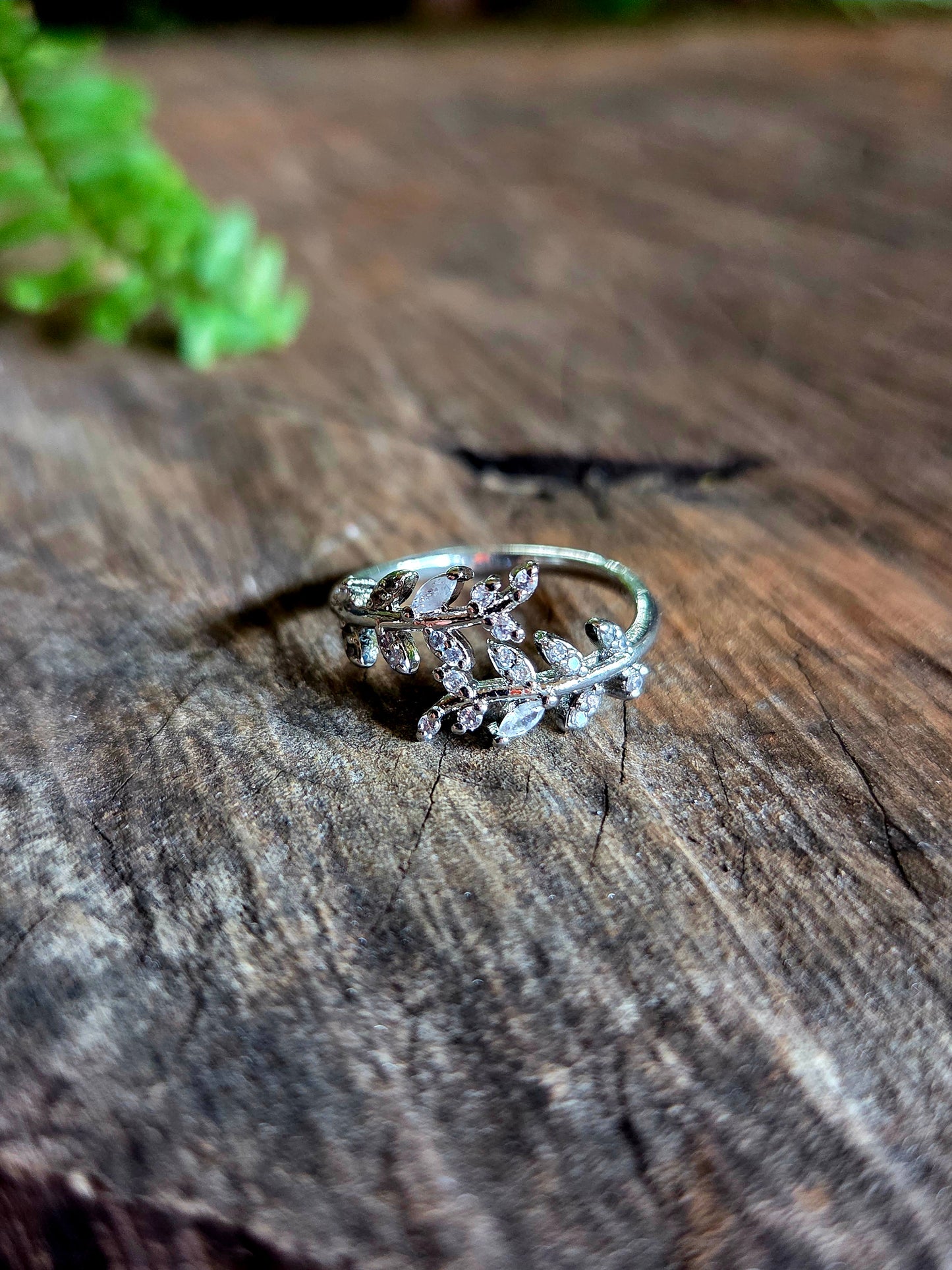 Crystal Leaf Adjustable Ring