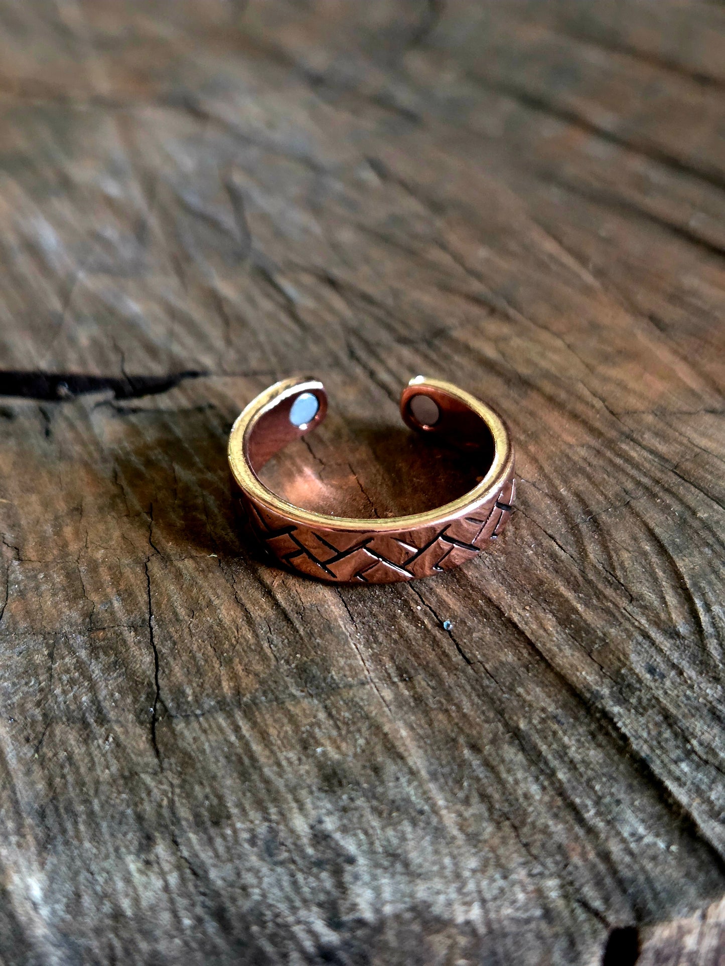 Copper Magnetic Adjustable Ring "Checkered"