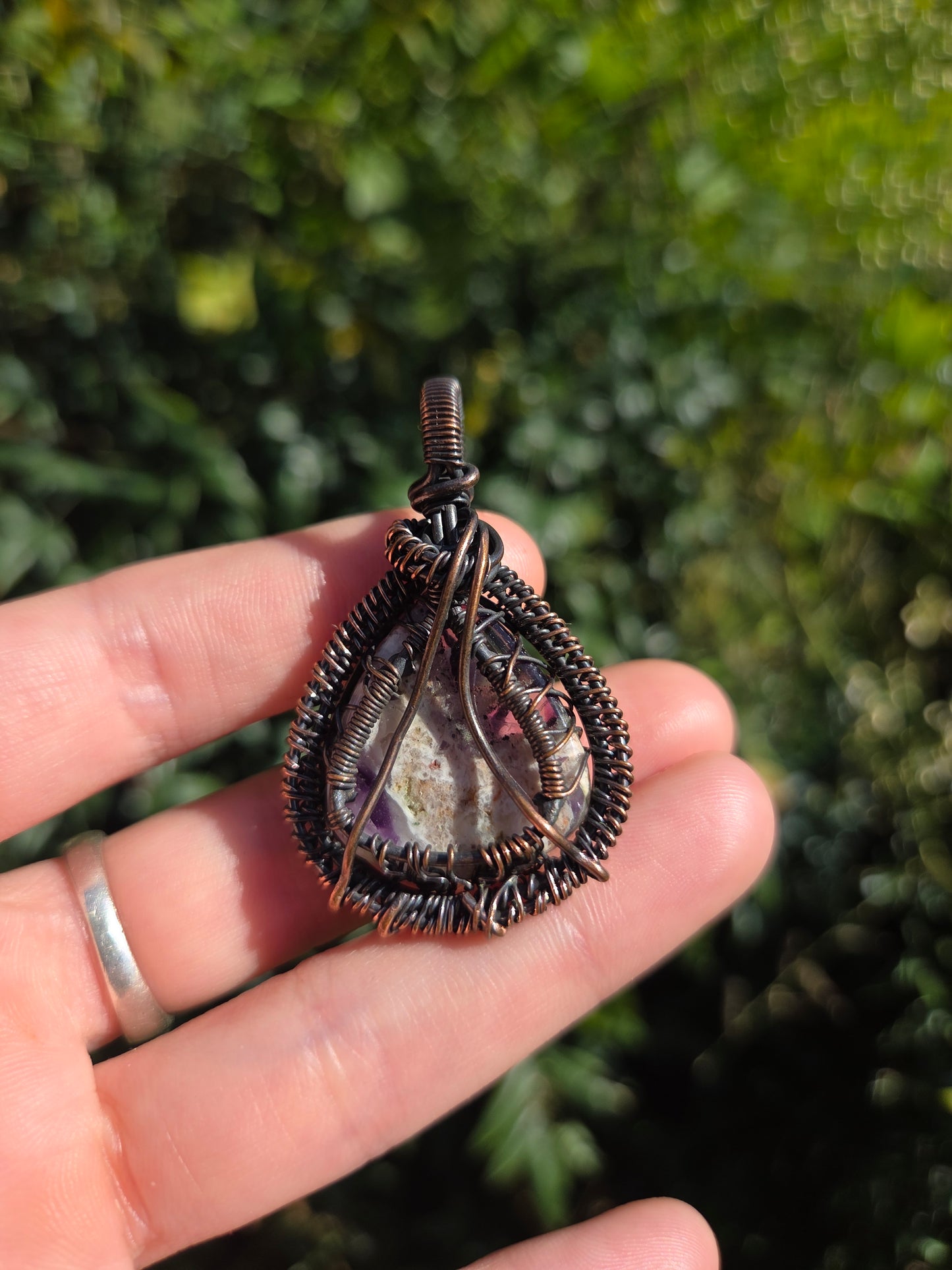 Amethyst Lace Agate Copper Wire Wrapped Tree of Life Pendant Necklace