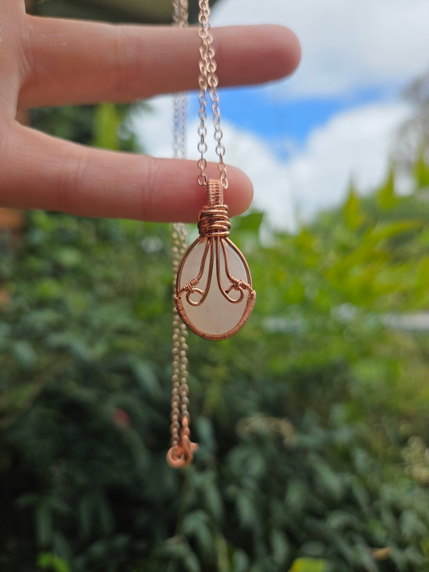Rose Quartz Copper Wire Wrapped Pendant Necklace