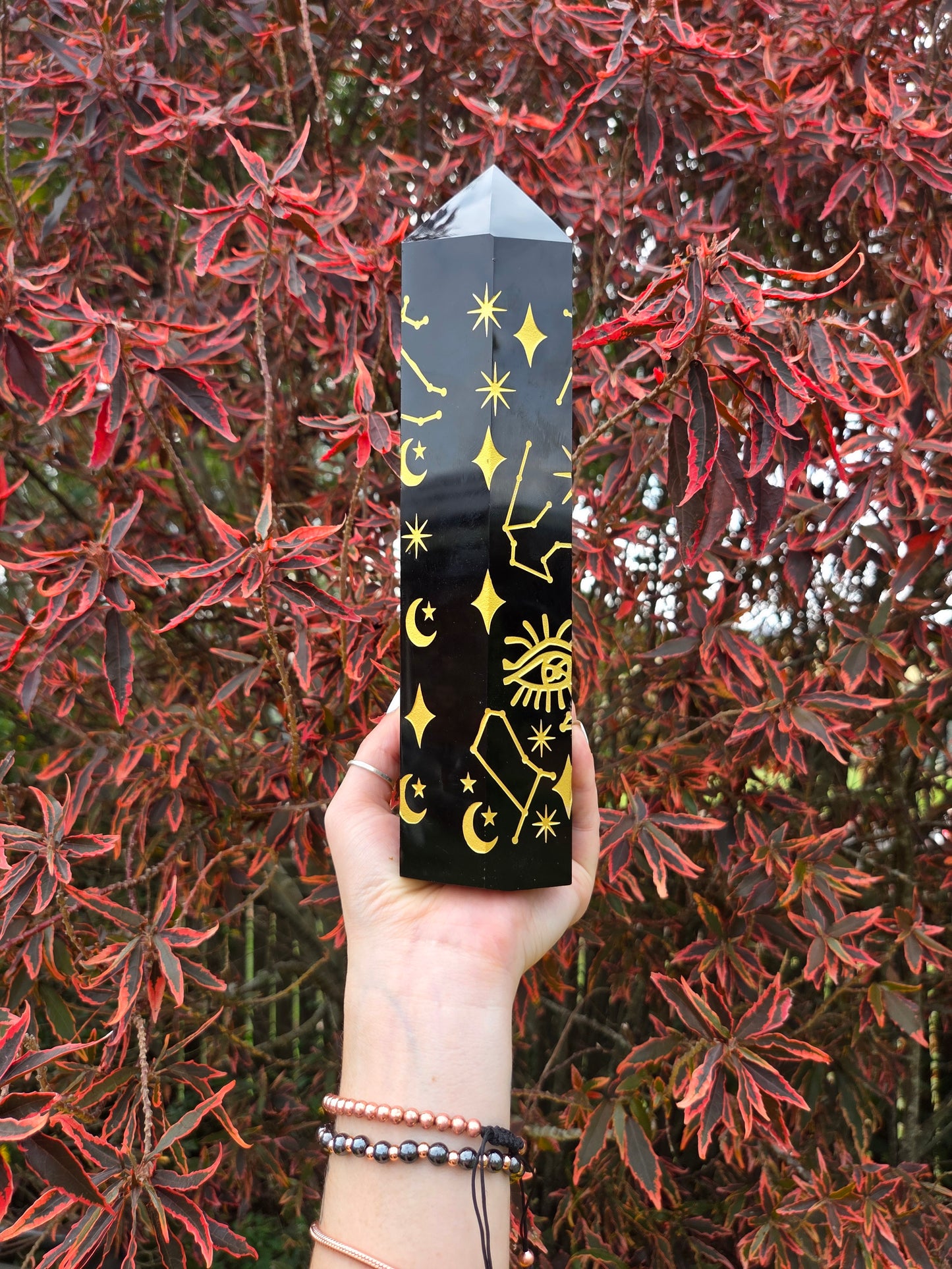 Large Black Obsidian Celestrial Etched Tower Point 26cm