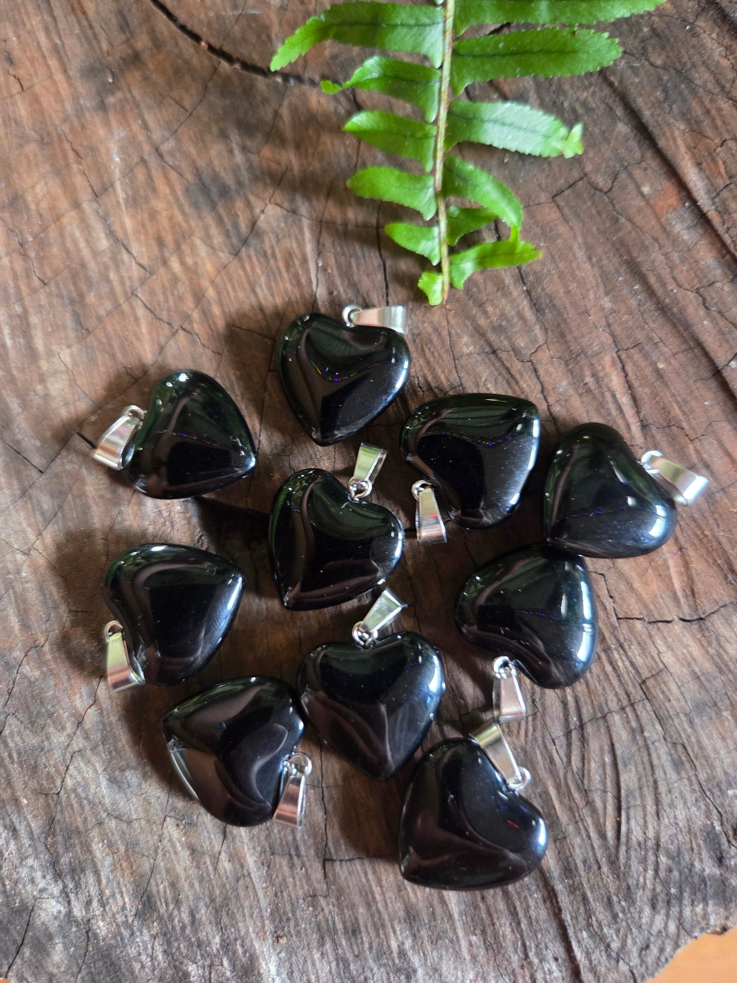 Black Obsidian Heart Silver Pendant Necklaces
