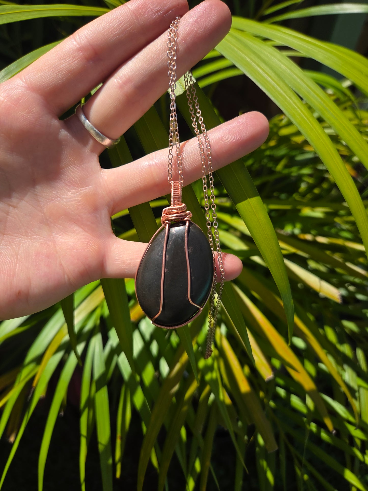 Shungite Copper Wire Wrap Pendant Necklace EMF Protection