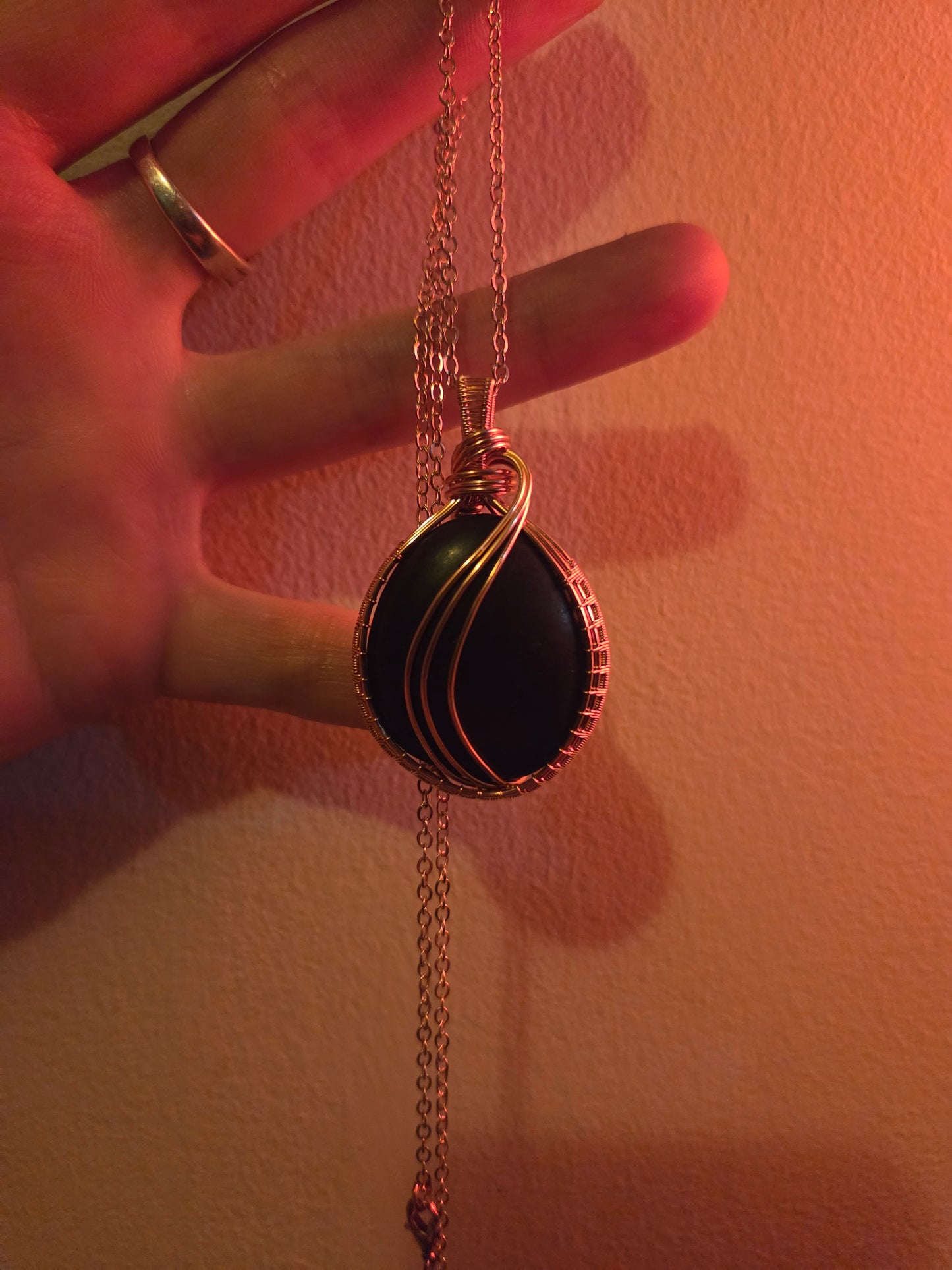 Shungite Copper Wire Wrap Pendant Necklace EMF Protection