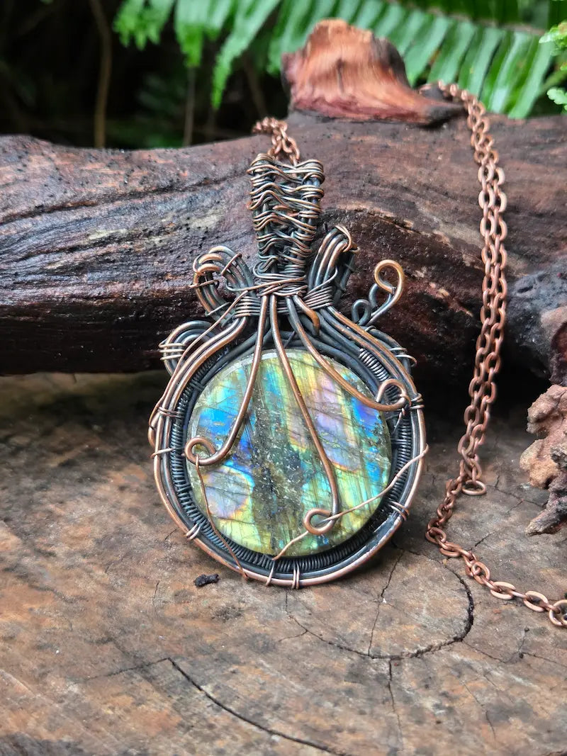 Labradorite Copper Wire Wrapped Handmade Pendant Necklace