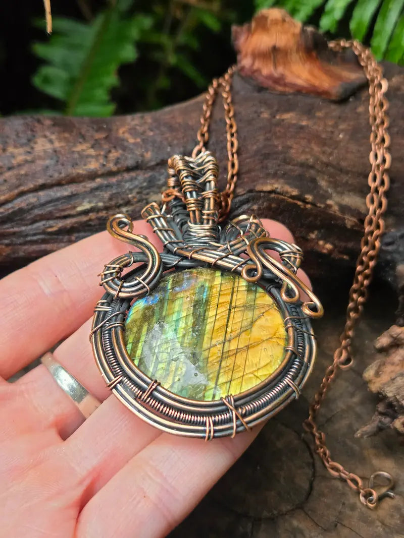Labradorite Copper Wire Wrapped Handmade Pendant Necklace
