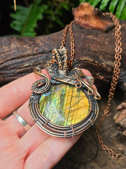 Labradorite Copper Wire Wrapped Handmade Pendant Necklace