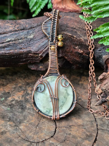 Serpentine Copper Wire Wrapped Handmade Pendant Necklace