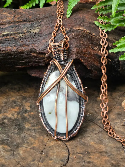 Dendritic Opal Copper Wire Wrapped Pendant Necklace