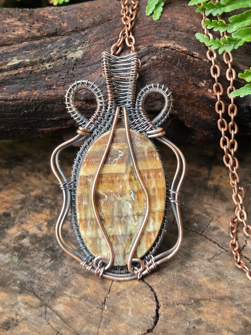 Aragonite Copper Wire Wrapped Pendant Necklace