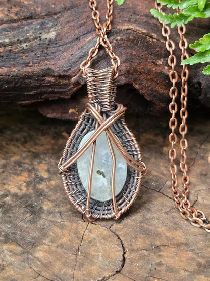 Moonstone Copper Wire Wrapped Pendant Necklace
