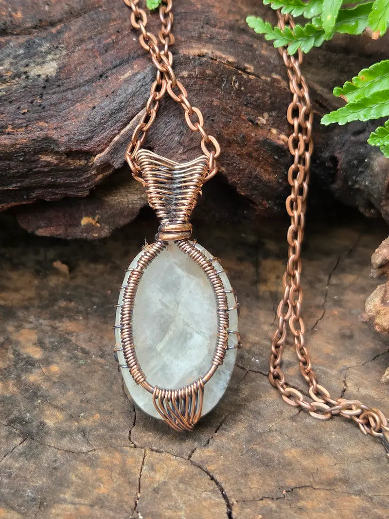 Included Quartz Copper Wire Wrapped Pendant Necklace