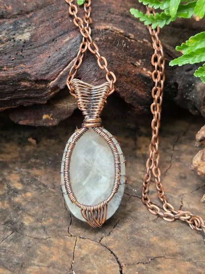 Included Quartz Copper Wire Wrapped Pendant Necklace