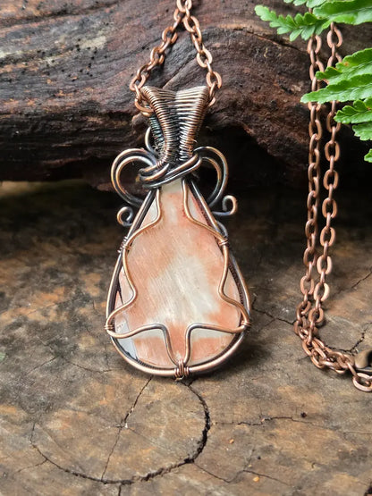 Scolecite Copper Wire Wrapped Pendant Necklace