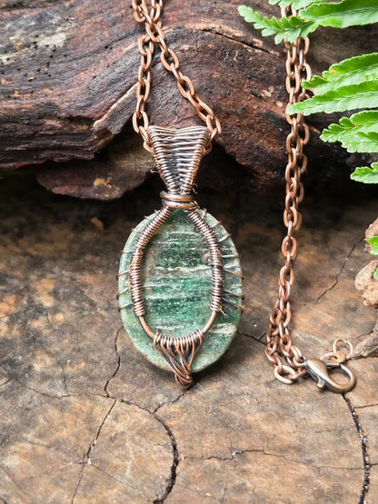 Prehnite Copper Wire Wrapped Pendant Necklace