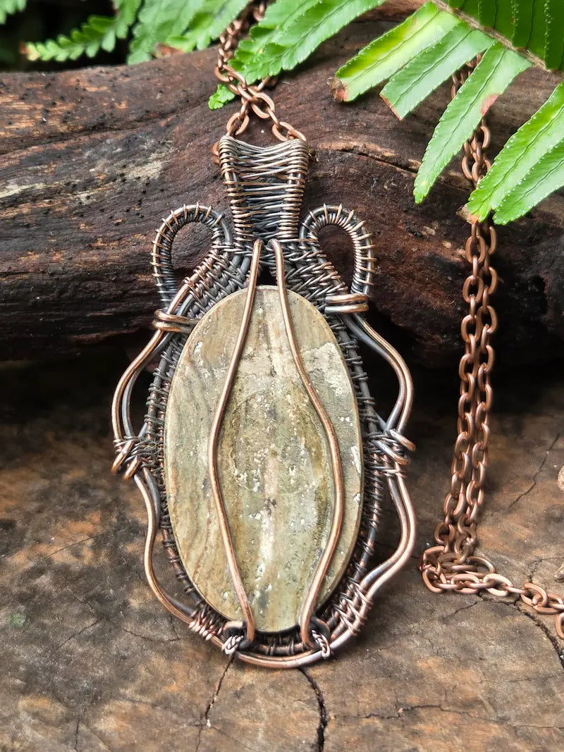 Picture Jasper Copper Wire Wrapped Pendant Necklace