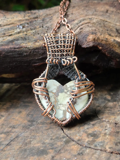 Wild Horse Jasper Magnesite Copper Wire Wrapped Pendant Necklace