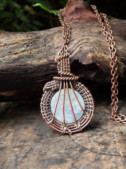 Moonstone Copper Wire Wrapped Handmade Pendant Necklace