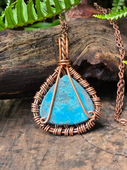 Turquoise Copper Wire Wrapped Handmade Pendant Necklace