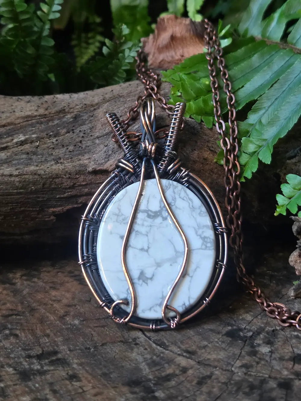 Howlite Copper Wire Wrapped Pendant Necklace